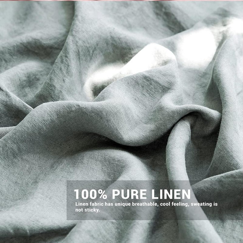 Simple&Opulence 100% Linen Duvet Cover Set, 3 Pieces Belgian Flax Breathable Bedding, King Size 104''x92'' (1 Comforter Cover+2 Pillowshams) with Tie Closure Style,Greyish-Green - Image 4